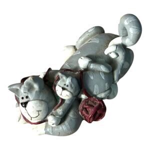 Vintage Miniature Gail West Playful Grey Cat & Kitten Figurine
